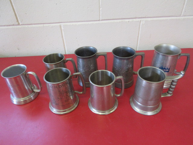 lot 422 image: PEWTER AND METAL MUGS