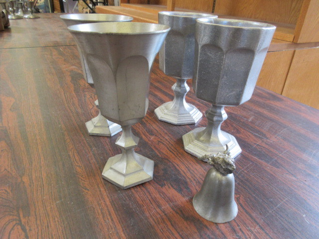 lot 427 image: PEWTER GOBLETS AND BELL