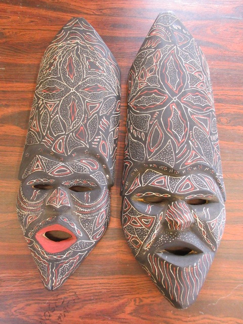 lot 437 image: HAND CARVED AND PAINTED AFRICAN MASKS