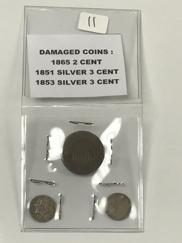 Damaged Coins 1865 Two-Cent Piece,...