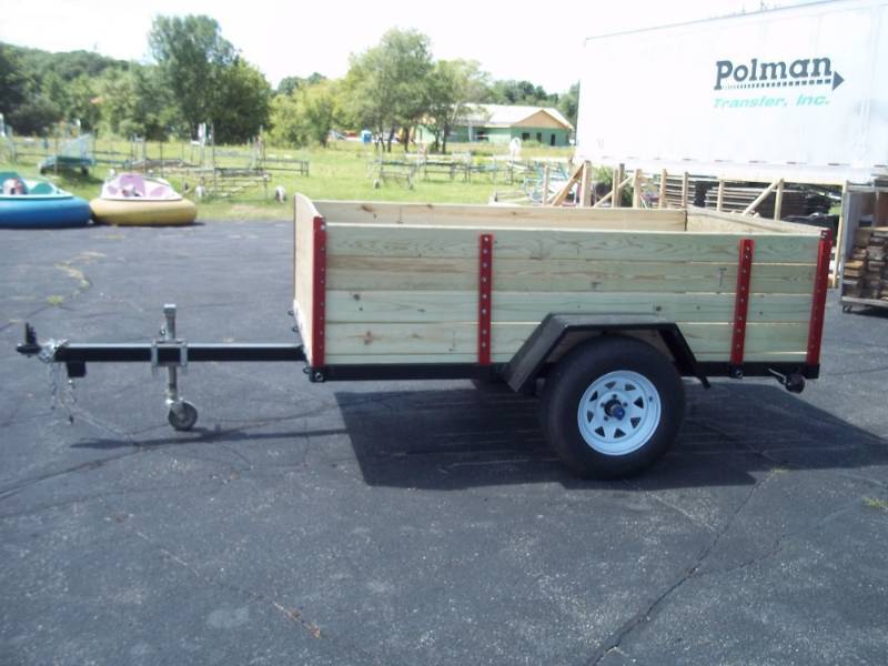 lot 1 image: 5 ft X 8 ft Utility Trailer. New Tires & Wheels, New Bearing Buddies, New Wood, Fresh Sandblast & Paint.