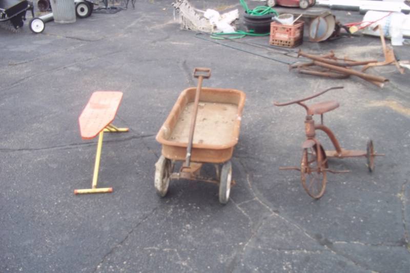 lot 127 image: Vintage Wagon & Tricycle. Small Ironing Board