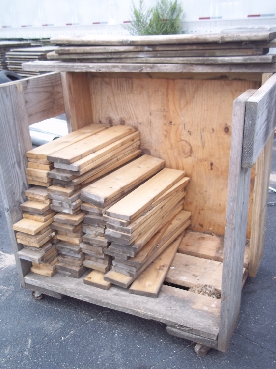 lot 157 image: Wood Cart on Wheels with Cedar Wood Boards