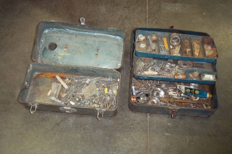 lot 166 image: 2 Vintage Tool Boxes with Misc. Hardware