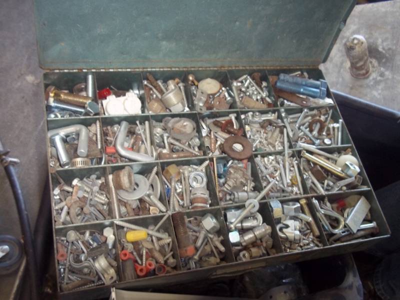 lot 183 image: Metal Box with Assorted Hardware