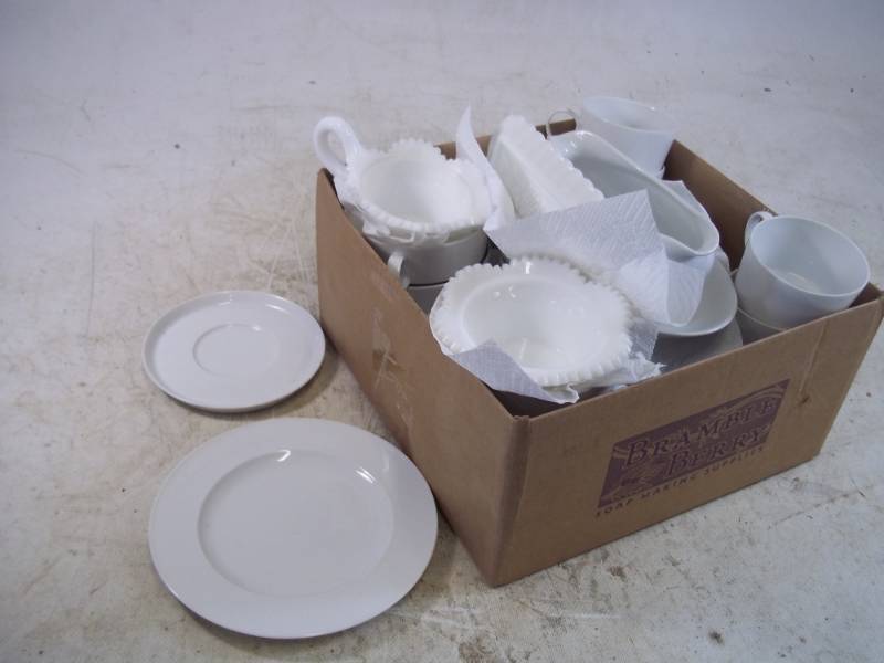 lot 201 image: Rosenthal Dishes & Milk glass Creamer, Sugar, & Butter Dishes