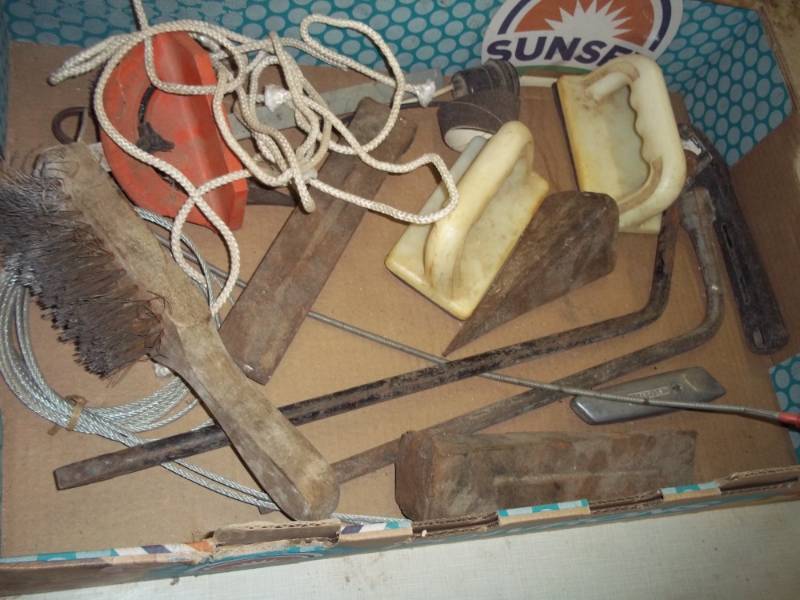 lot 352 image: 3 Wood Splitting Wedges and Misc. Tools