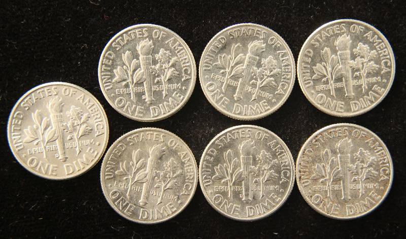 GROUP OF 7 AU-BU SILVER DIMES