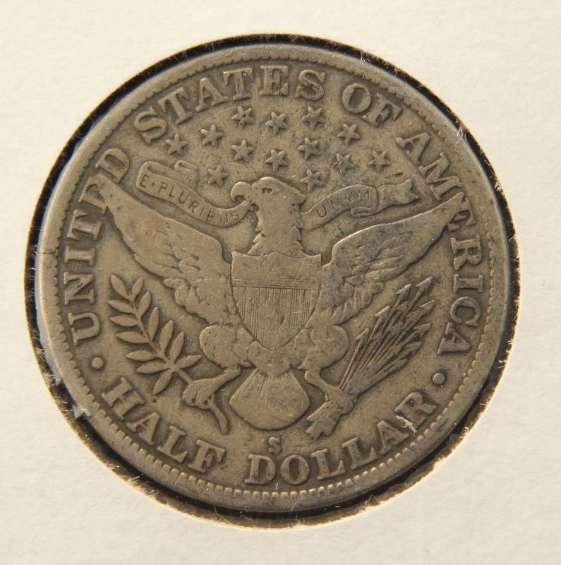 1915-S BARBER SILVER HALF DOLLAR IN MID GRADE