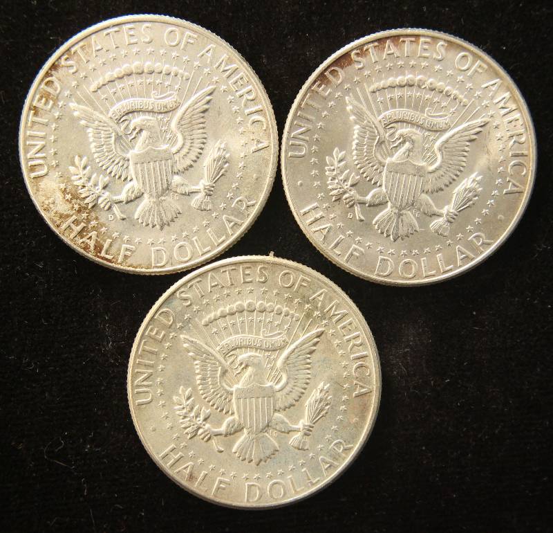 GROUP OF 3 SILVER 1964 KENNEDY HALVES AU-UNC