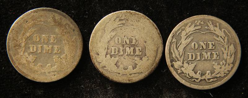 GROUP OF 3 SILVER BARBER DIMES
