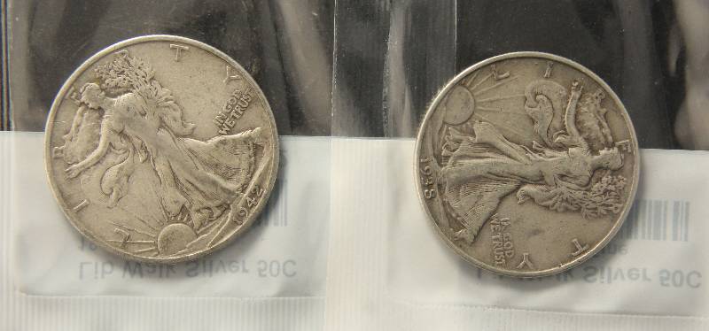 2 SILVER HALF DOLLARS 1938 VF & 1942-S F BOTH SEALED LITTLETON