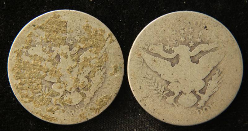 2 BARBER SILVER QUARTERS 1908 & 1915