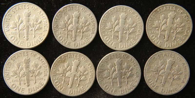 GROUP OF 8 SILVER ROOSEVELT DIMES