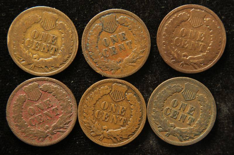 GROUP OF 6 INDIAN HEAD CENTS G-VG