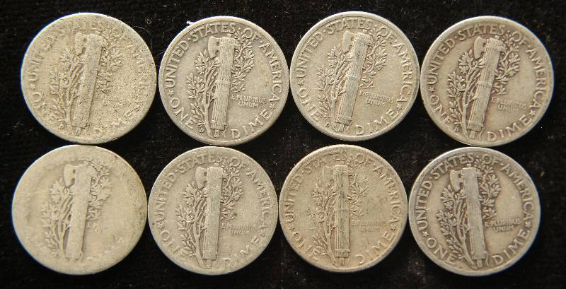 GROUP OF 8 MERCURY SILVER DIMES