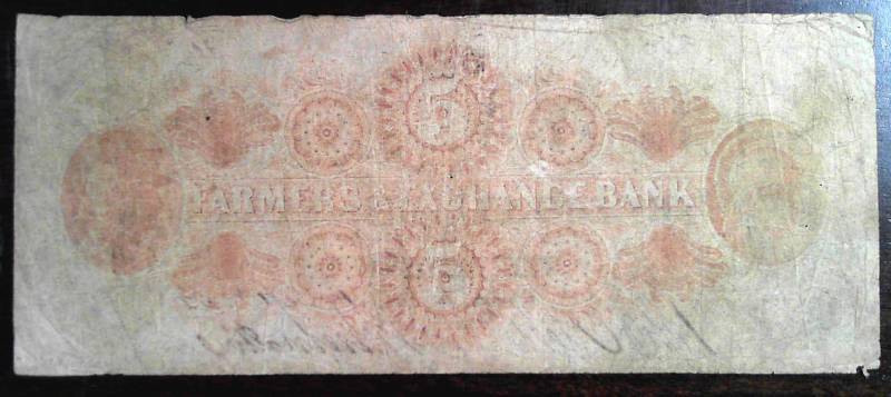 1853 $5 FARMERS & EXCHANGE BANK CHARLESTON S.C. NOTE AUTHENTIC AND RARE