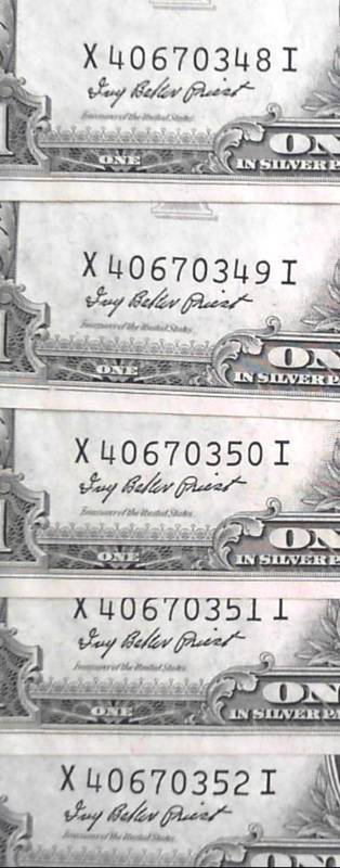 10 CONSECUTIVE SERIAL NUMBER 1935-F BLUE SEAL $1 SILVER CERTIFICATES