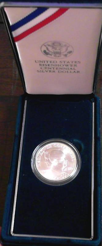 1990 US EISENHOWER COMMEMORATIVE SILVER DOLLAR IN ORIGINAL PACKAGING