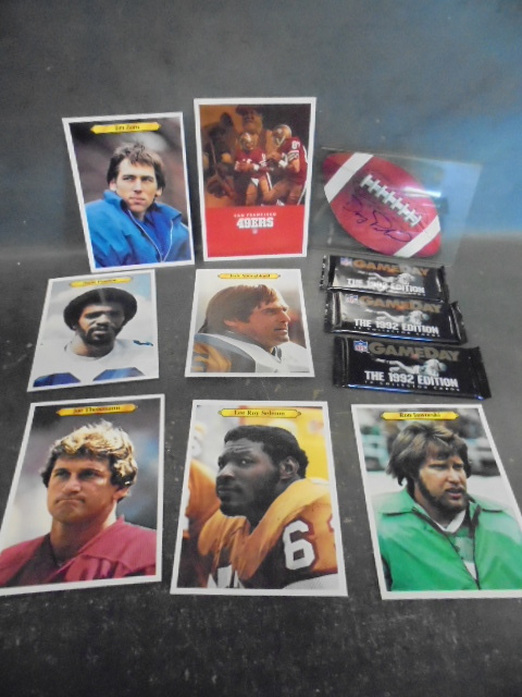 lot 61 image: Doug Peterson Autographed Football Card, Oversized Cards, Unopened Packs 1992 Edition Game Day Cards and MORE