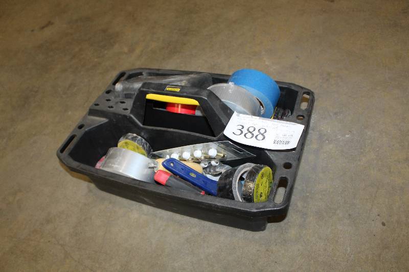 lot 388 image: Work Tray w Hand Tools, Duct Tape, Electrical Tape, Socket Set