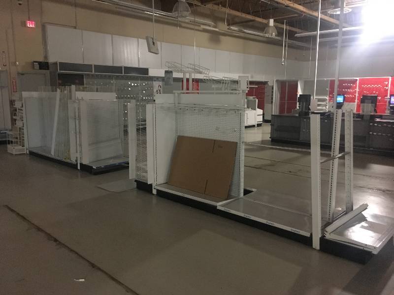 lot 34 image: LONG RUN OF MADIX BRAND LOZIER  GONDOLA RETAIL SHELVING APPROX 30 RUN 36 DEEP - 7 TO 9 TALL ALL MEASUREMENTS ARE APPROXIMATE