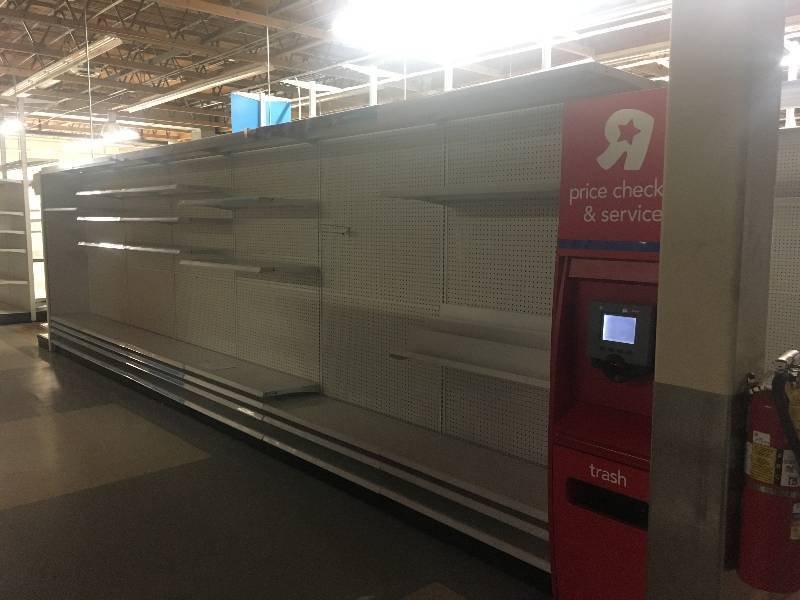 lot 35 image: LONG RUN OF MADIX BRAND LOZIER  GONDOLA RETAIL SHELVING APPROX 70 RUN 36 DEEP - 7 TO 9 TALL ALL MEASUREMENTS ARE APPROXIMATE