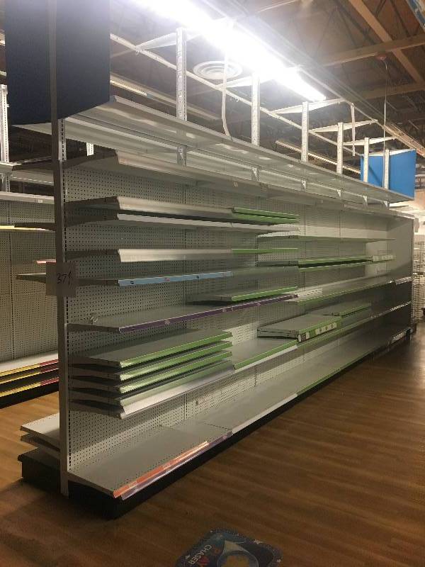 lot 37 image: LONG RUN OF MADIX BRAND LOZIER  GONDOLA RETAIL SHELVING APPROX 60 RUN 36 DEEP - 7 TO 9 TALL ALL MEASUREMENTS ARE APPROXIMATE