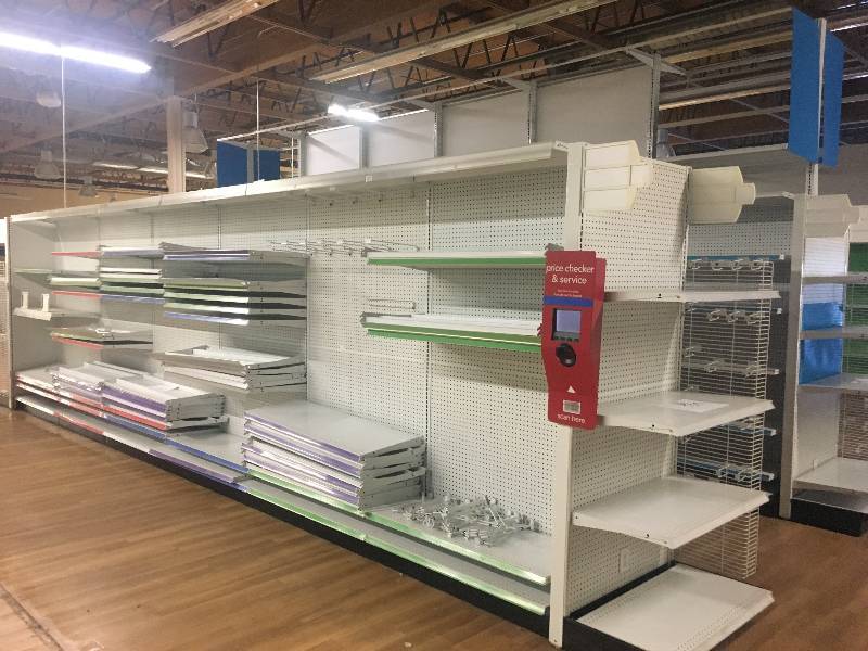 lot 53 image: LONG RUN OF MADIX BRAND LOZIER  GONDOLA RETAIL SHELVING APPROX 150 RUN 36 DEEP - 7 TO 9 TALL ALL MEASUREMENTS ARE APPROXIMATE