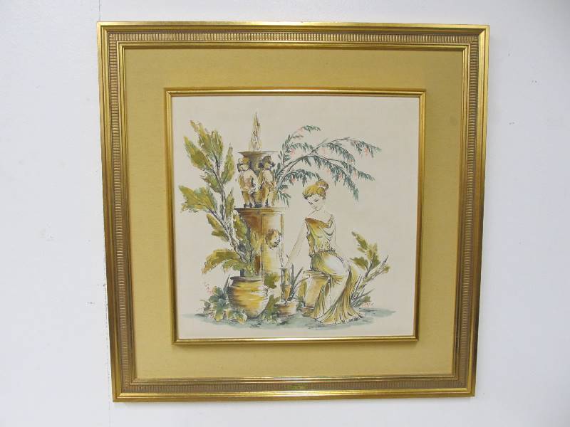lot 11 image: Large Vintage Hollywood Regency Style Oil on Canvas Painting