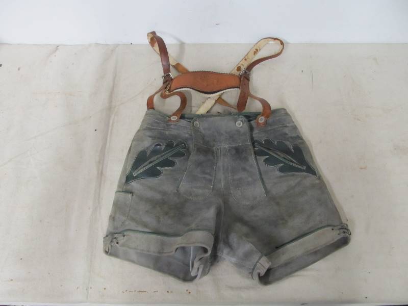 lot 61 image: Old Vintage Leather German Lederhosen wSuspenders