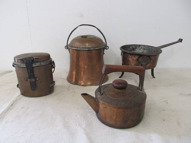 lot 80 image: Group of AntiqueVintage Scandinavian Hand Made Copper Pieces