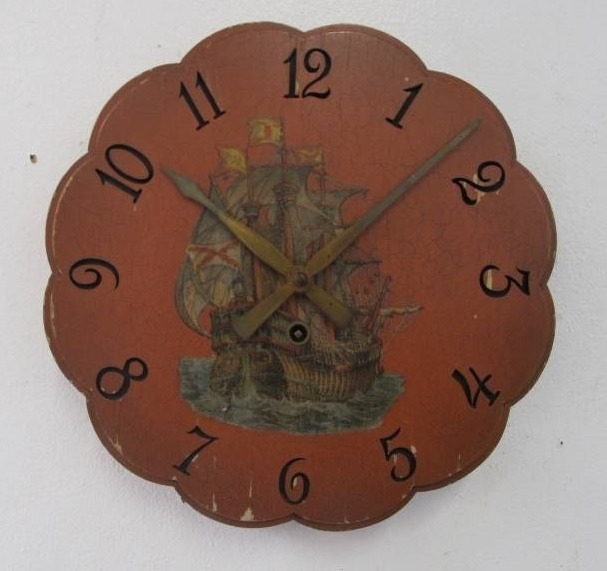 lot 83 image: Vintage Ship Motif Wooden Wall Clock