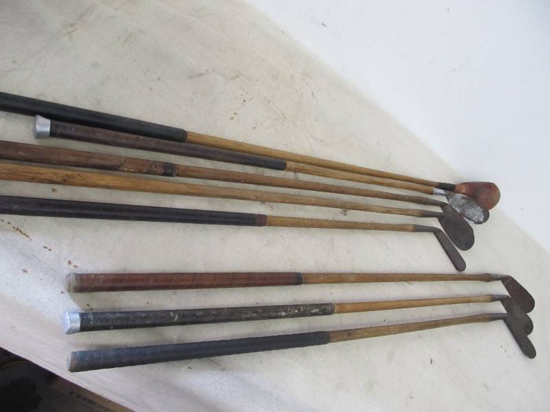 lot 132 image: Lot of Antique Hickory Shaft Golf Clubs