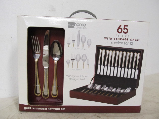 lot 173 image: BRAND NEW 65 Piece Flatware Set wStorage Chest