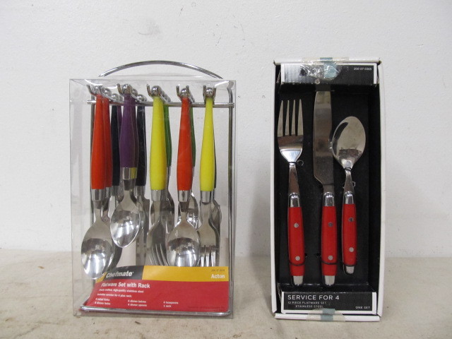 lot 175 image: BRAND NEW 20 & 12 Piece Colored Handle Flatware Sets