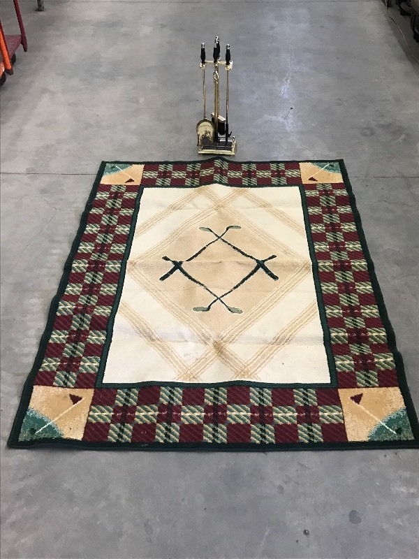 lot 22 image: Lot Of (1) Area Rug & (1) Fireplac...
