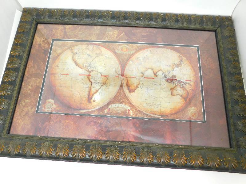 Carved Wooden Framed Picture Of The World