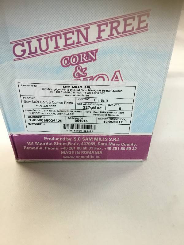 lot 8 image: 9 Case Of 6 Boxes - Sam Mills - Gluten Free - Corn and Quinoa Pasta