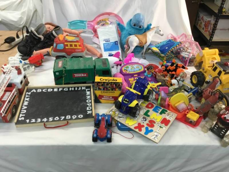 lot 95 image: Toy Lot - Match Box, PlaySkool, Tonka, Crayola, CCM Kid Skates, Fisher Price VTech