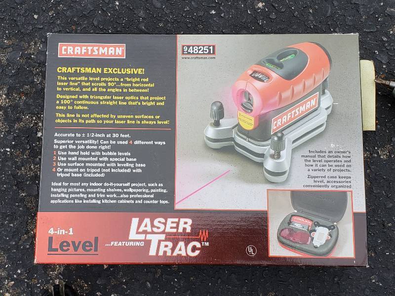 lot 13 image: Craftsman 19.2 Volt Power Drill, Laser Trac Level, Staple Gun, and Accessories