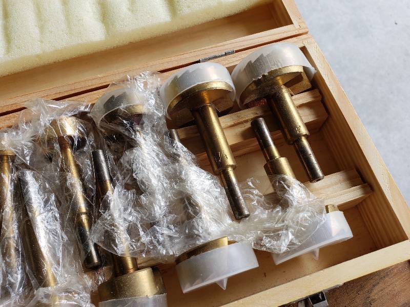 lot 28 image: Wood Hole Bit Set in Wooden Box