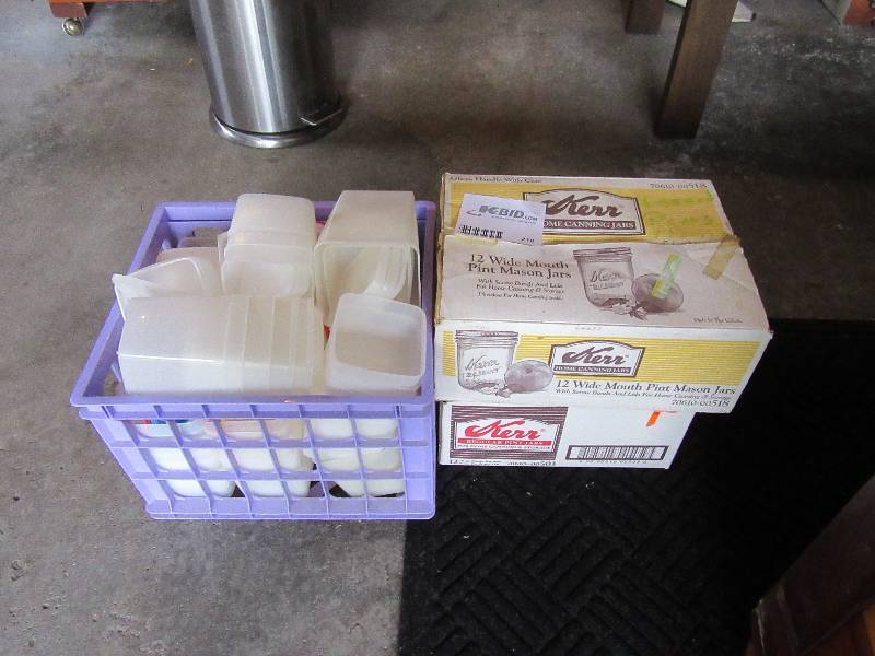 lot 218 image: Large Lot of freezer containers and canning jars    
