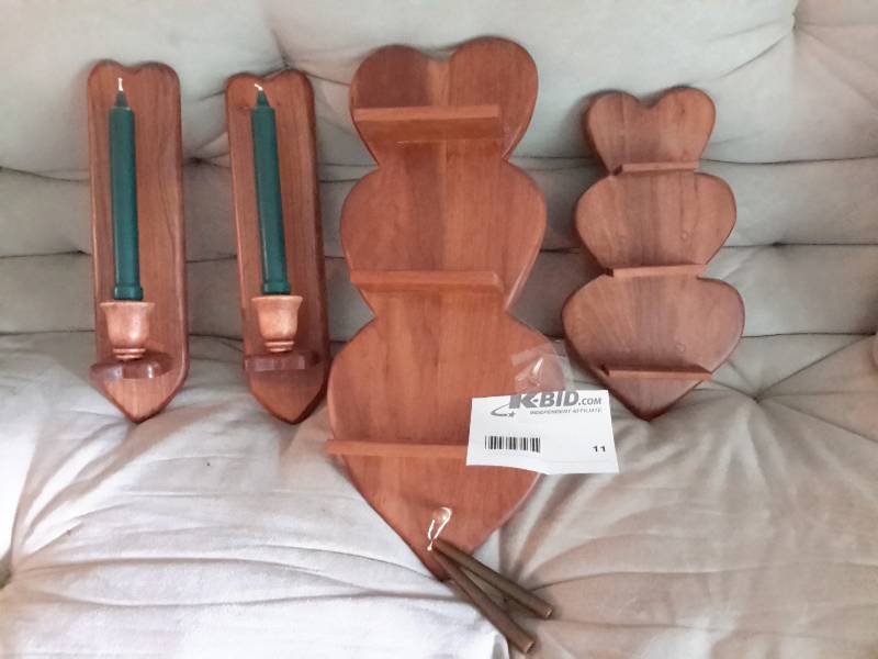 lot 11 image: Various Wodden Shelves and Candle Holders for a Wall