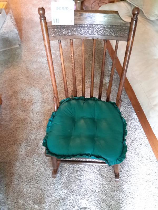 lot 8 image: Beautifully Carved Wooden Rocking Chair