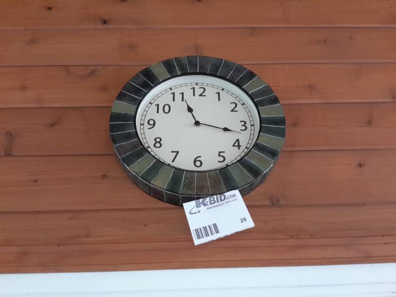 lot 28 image: Decoratively Tiled Hanging Wall Clock
