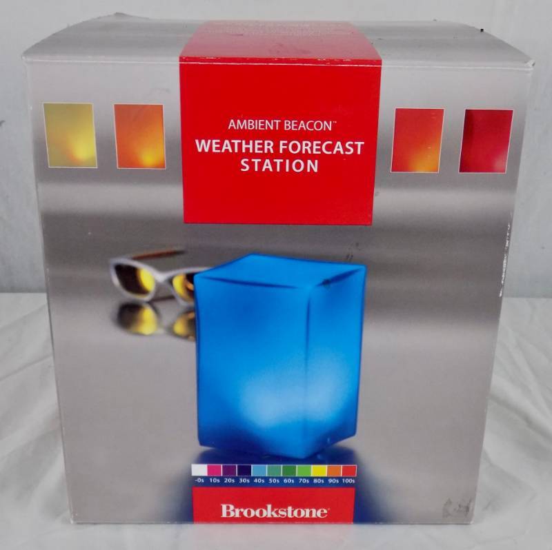 lot 12 image: never out of box Brookstone Ambient Beacon Weather Forecast Station & (5) Vintage 45s