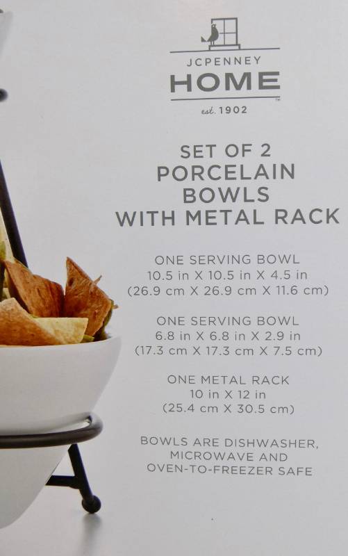 lot 20 image: (in unopened box) Set of 2 Porcelain Bowls with Metal Rack