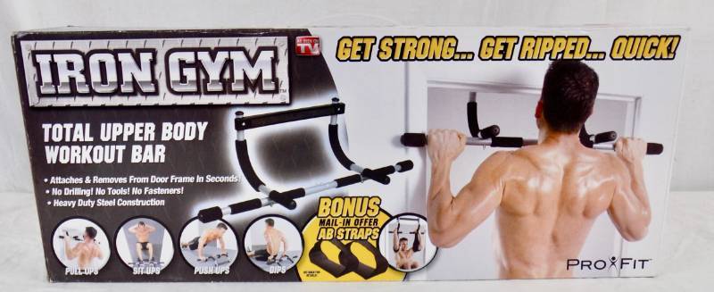 lot 23 image: New in Box Iron Gym - Total Upper Body Workout Bar  Tony Horton, Bring It Hard Cover Book  Mens Health Training Guide 2013