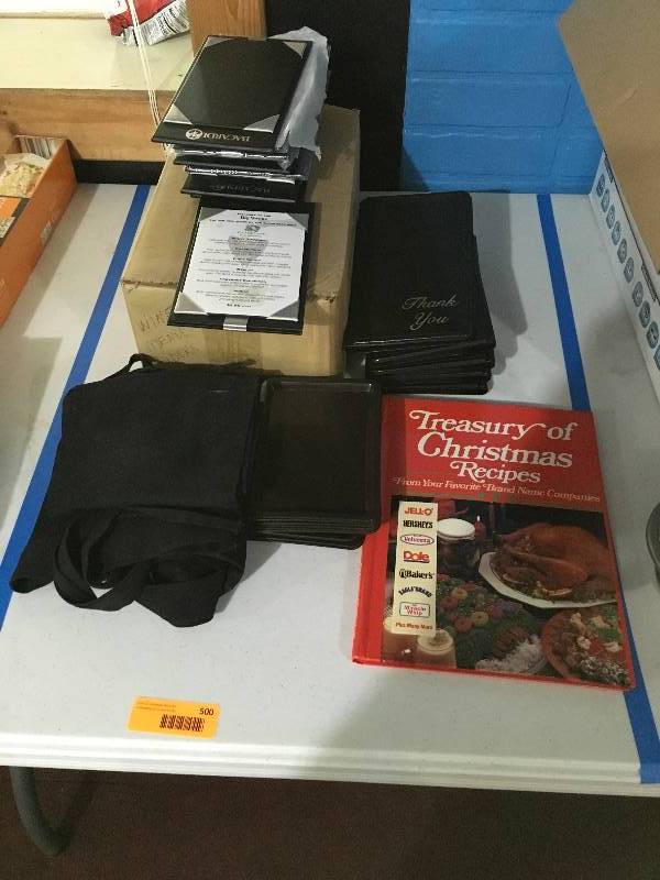 lot 500 image: Aprons, Server Books, Table Menu Holder